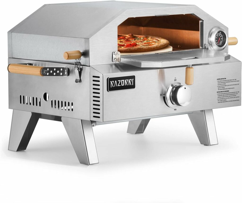 Razorri Comodo Outdoor Gas Pizza Oven Portable Propane Stainless Steel, 2-in-1 Fire Griller and Pizza Maker with 13 Inch Cordierite Baking Pizza Stone, Thermometer for Grilling, Camping, Patio Cooking
