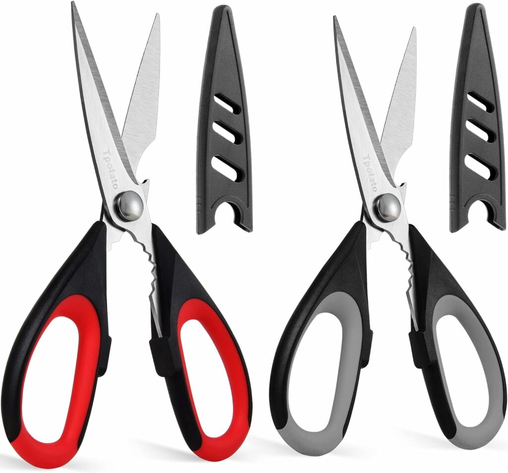 Tpotato kitchen scissors,kitchen shears heavy duty dishwasher safe,Stainless Steel Sharp utility food cooking Scissors multipurpose with cover cutting Meat, Poultry, Vegetables, fish,2 Pack