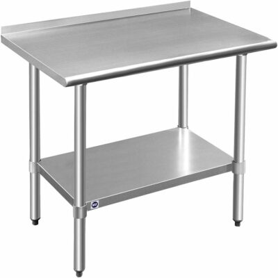 ROCKPOINT Stainless Steel Table for Prep & Work with Backsplash 36x24 Inches, NSF Metal Commercial Kitchen Table with Adjustable Under Shelf and Table Foot for Restaurant, Home and Hotel