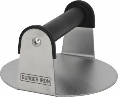 Burger Iron The Professional Grade Burger Smasher | Extra Wide 6" Round Flat Bottom Stainless Steel Smashed Burger Press for Griddle, Grill and Flat Top | The Original Grill Press