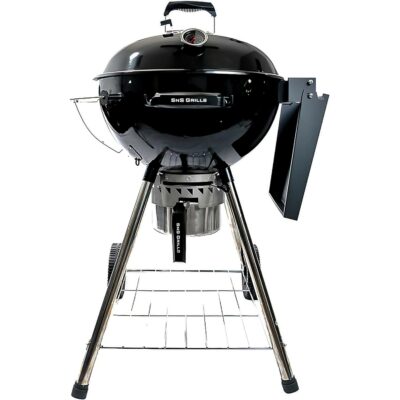 SnS Grills Slow ‘N Sear Kettle Grill with Deluxe Insert and Easy Spin Grate for Two-Zone Charcoal Grill Cooking, Low ‘N Slow Smoking and BBQing - Black 22-Inch