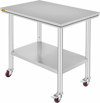 Vevor Mophorn Stainless Steel Work Table 36x24 Inch with 4 Wheels, Casters Heavy Duty Food Prep Worktable for Commercial Kitchen Restaurant, Silver